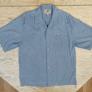 Jamaica Jaxx Men 100% silk Medium short sleeve button down blue shirt